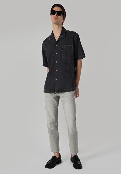 Afficher les détails de Chemise À Manches Courtes Gris  Oversize Fit Homme