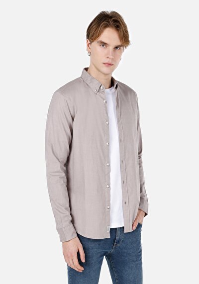 Image de Chemise À Manches Longues Beige Slim Fit   Homme