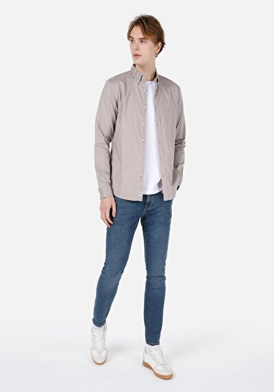 Image de Chemise À Manches Longues Beige Slim Fit Homme