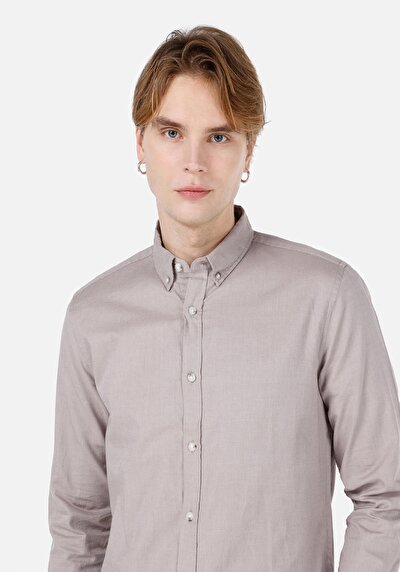 Image de Chemise À Manches Longues Beige Slim Fit Homme