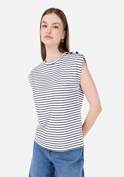 Image de T-shirt À Manches Courtes Marine Regular Fit Rayé Femme