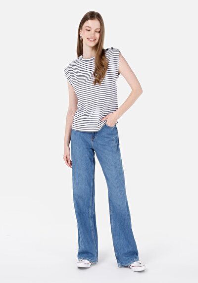 Image de T-shirt À Manches Courtes Marine Regular Fit Rayé Femme