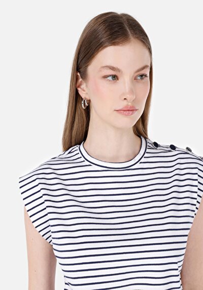 Image de T-shirt À Manches Courtes Marine Regular Fit Rayé Femme