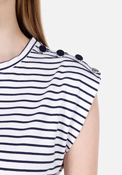 Image de T-shirt À Manches Courtes Marine Regular Fit Rayé Femme