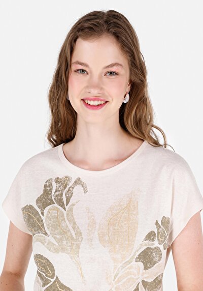 Image de T-shirt À Manches Courtes Ecru   Femme