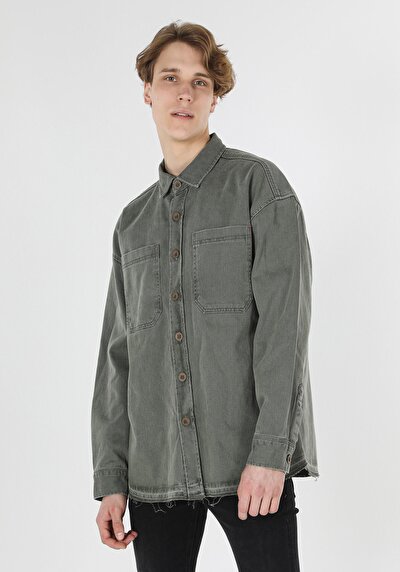 Image de Shırt À Manches Longues Bleu Oversize Fit Homme