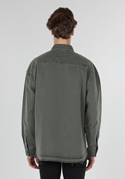Image de Shırt À Manches Longues Bleu Oversize Fit Homme