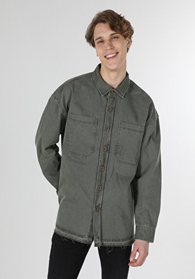 Image de Shırt À Manches Longues Bleu Oversize Fit Homme