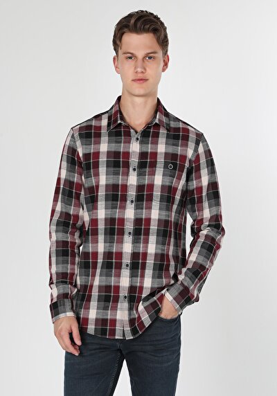 Image de Chemise À Manches Longues Bordeaux    Homme