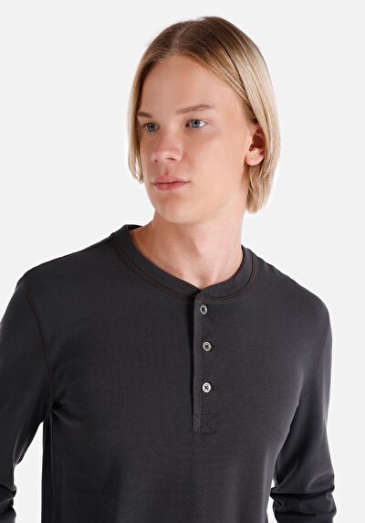 Image de T-shirt À Manches Longues Anthracite Slim Fit  Homme