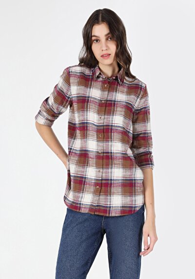 Afficher les détails de Chemise À Manches Longues Bordeaux Regular Fit   Femme