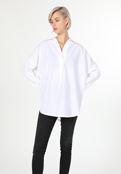 Image de Chemisier À Manches Longues Blanc Relaxed Fit Femme