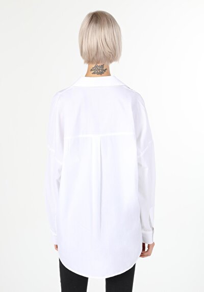 Image de Chemisier À Manches Longues Blanc Relaxed Fit Femme
