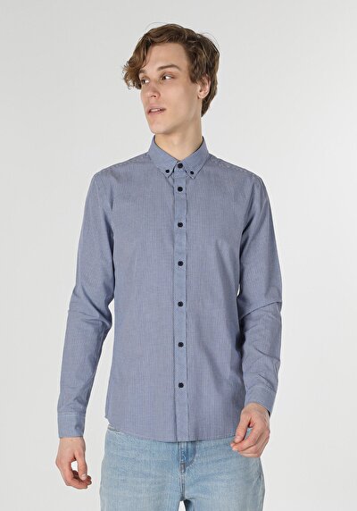 Image de Chemise À Manches Longues Bleu Slim Fit   Homme