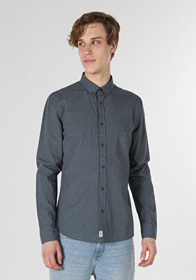 Image de Chemise À Manches Longues Vert Slim Fit Homme