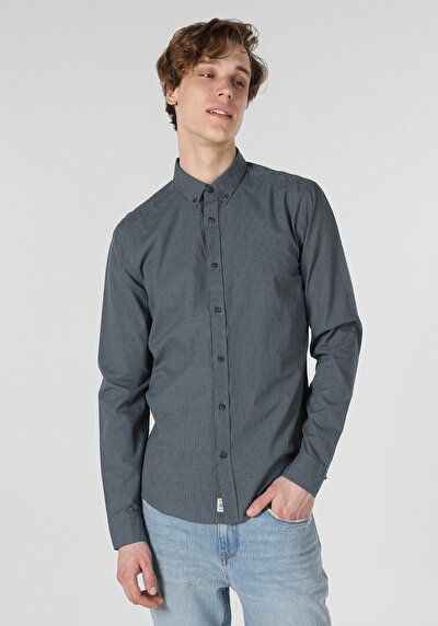 Image de Chemise À Manches Longues Vert Slim Fit Homme
