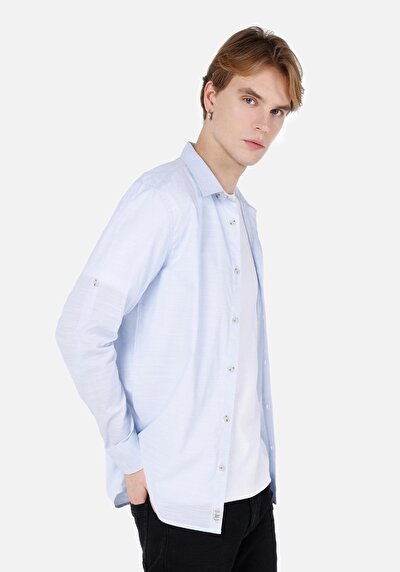 Image de Chemise À Manches Longues Bleu Regular Fit Droit Popeline Homme