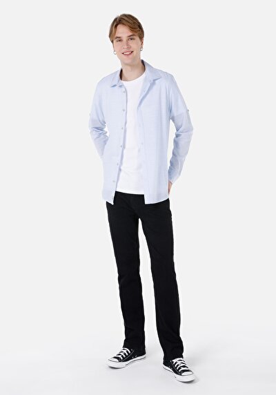 Image de Chemise À Manches Longues Bleu Regular Fit Droit Popeline Homme
