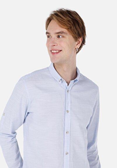 Image de Chemise À Manches Longues Bleu Regular Fit Droit Popeline Homme