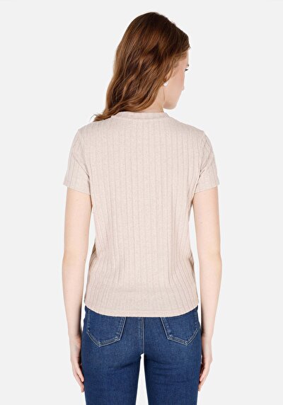Image de T-shirt À Manches Courtes Beige Regular Fit Droit Femme