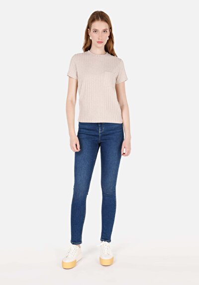 Image de T-shirt À Manches Courtes Beige Regular Fit Droit Femme