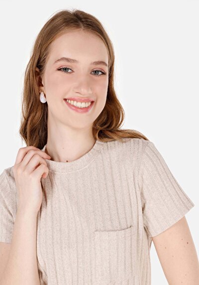 Image de T-shirt À Manches Courtes Beige Regular Fit Droit Femme