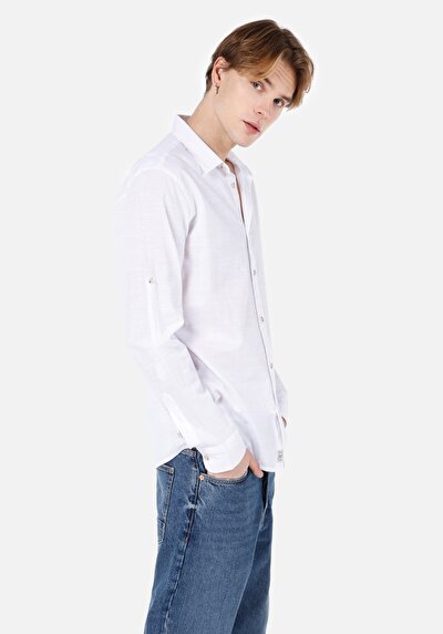 Image de Chemise À Manches Longues Blanc Regular Fit Droit Popeline Homme