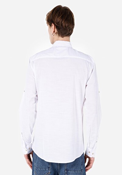 Image de Chemise À Manches Longues Blanc Regular Fit Droit Popeline Homme