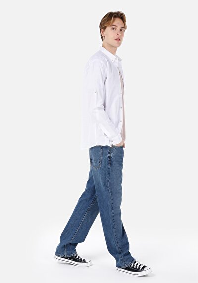 Image de Chemise À Manches Longues Blanc Regular Fit Droit Popeline Homme