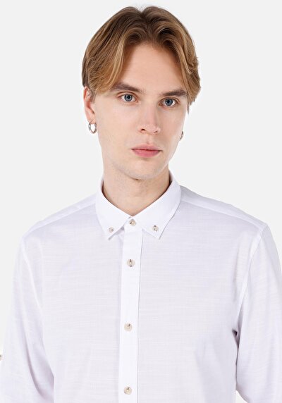 Image de Chemise À Manches Longues Blanc Regular Fit Droit Popeline Homme