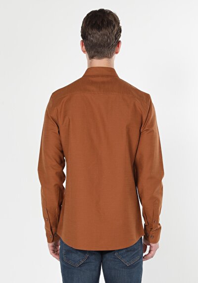 Image de Chemise À Manches Longues Marron Slim Fit   Homme