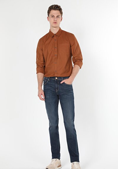 Image de Chemise À Manches Longues Marron Slim Fit Homme