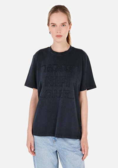 Image de T-shirt À Manches Courtes Anthracite Regular Fit Imprimé Femme