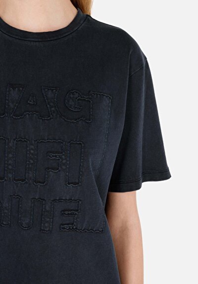Image de T-shirt À Manches Courtes Anthracite Regular Fit Imprimé Femme