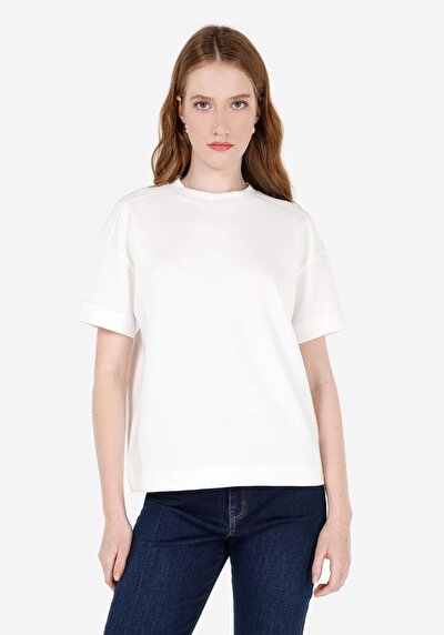 Image de T-shirt À Manches Courtes Blanc Regular Fit Droit Femme