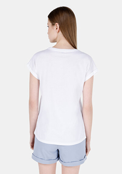 Image de T-shirt À Manches Courtes Blanc Regular Fit Imprimé Femme