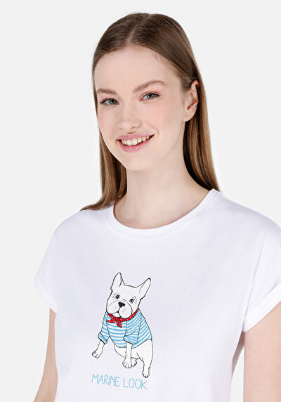Image de T-shirt À Manches Courtes Blanc Regular Fit Imprimé Femme