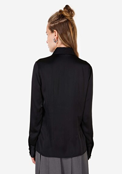 Image de Chemise À Manches Longues Noir Slim Fit Droit Satin Femme