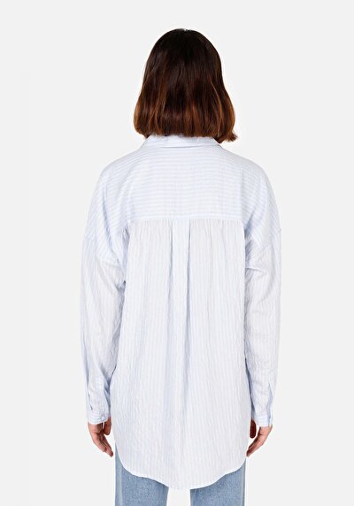 Image de Chemise À Manches Longues Bleu Relaxed Fit Rayé Polyester Femme