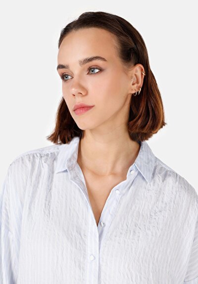 Afficher les détails de Chemise À Manches Longues Bleu Relaxed Fit Rayé Polyester Femme