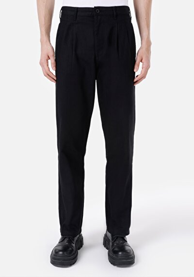 Image de Pantalon Noir Düz Paça Medium Rise En Jacquard Wıde Fit Homme