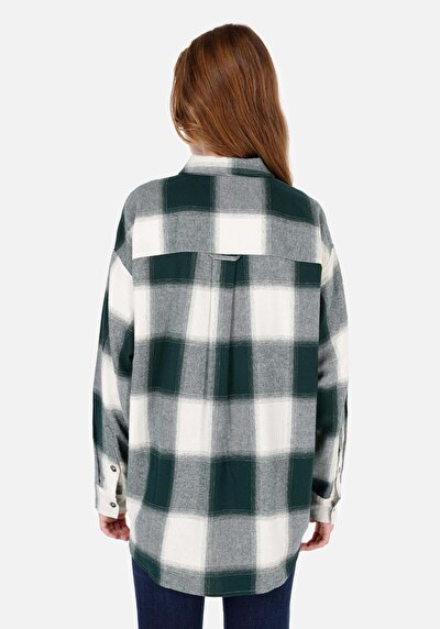 Afficher les détails de Chemise À Manches Longues Vert Relaxed Fit Plaid Sergé Femme