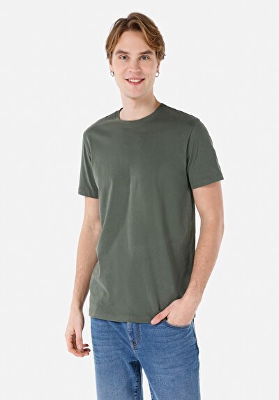 Afficher les détails de T-shirt À Manches Courtes Kaki Regular Fit  Homme
