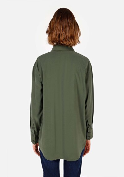 Image de Chemise À Manches Longues Kaki Relaxed Fit Droit Sergé Femme