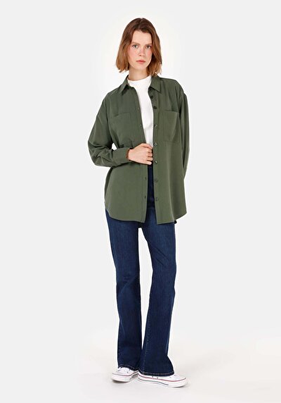 Image de Chemise À Manches Longues Kaki Relaxed Fit Droit Sergé Femme