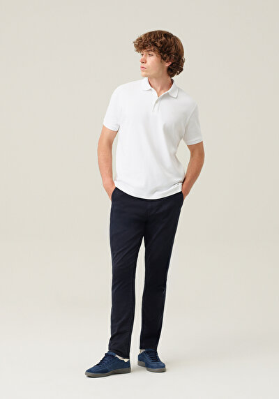 Image de Pantalon Marine Straight Leg Medium Rise En Gabardine Slim Fit Homme