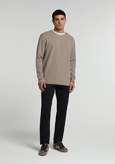 Image de Pantalon Marine Straight Leg Medium Rise En Gabardine Slim Fit Homme