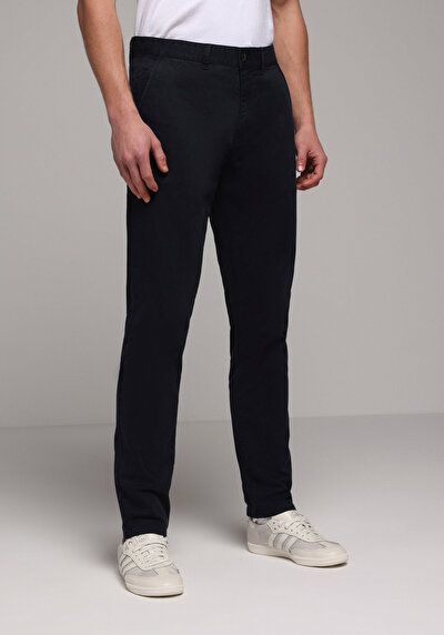 Image de Pantalon Marine Straight Leg Medium Rise En Gabardine Slim Fit Homme
