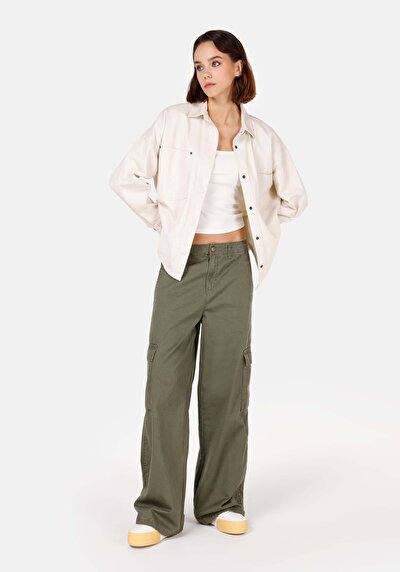 Image de Chemise À Manches Longues Ecru Relaxed Fit Droit Sergé Femme