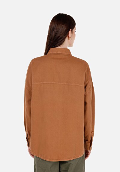 Image de Chemise À Manches Longues Marron Relaxed Fit Droit Sergé Femme